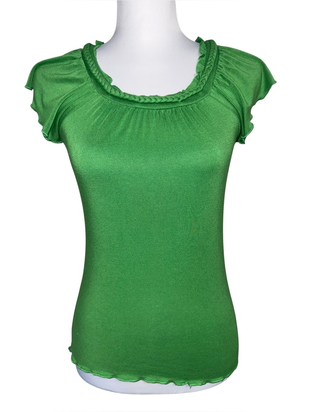 VTG 2 Hip‎ by Wrapper Green Braided Neck Cap Sleeve Stretch Top Large Y2K 2000